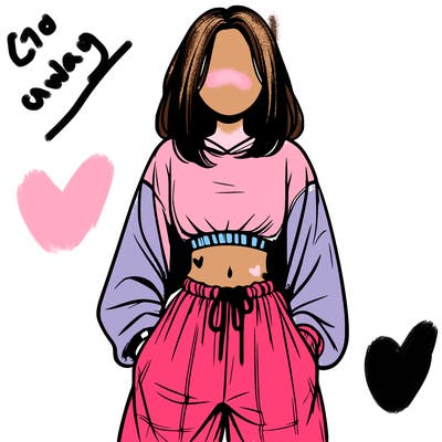 realistic girl faceless with baggy pants and a crop top