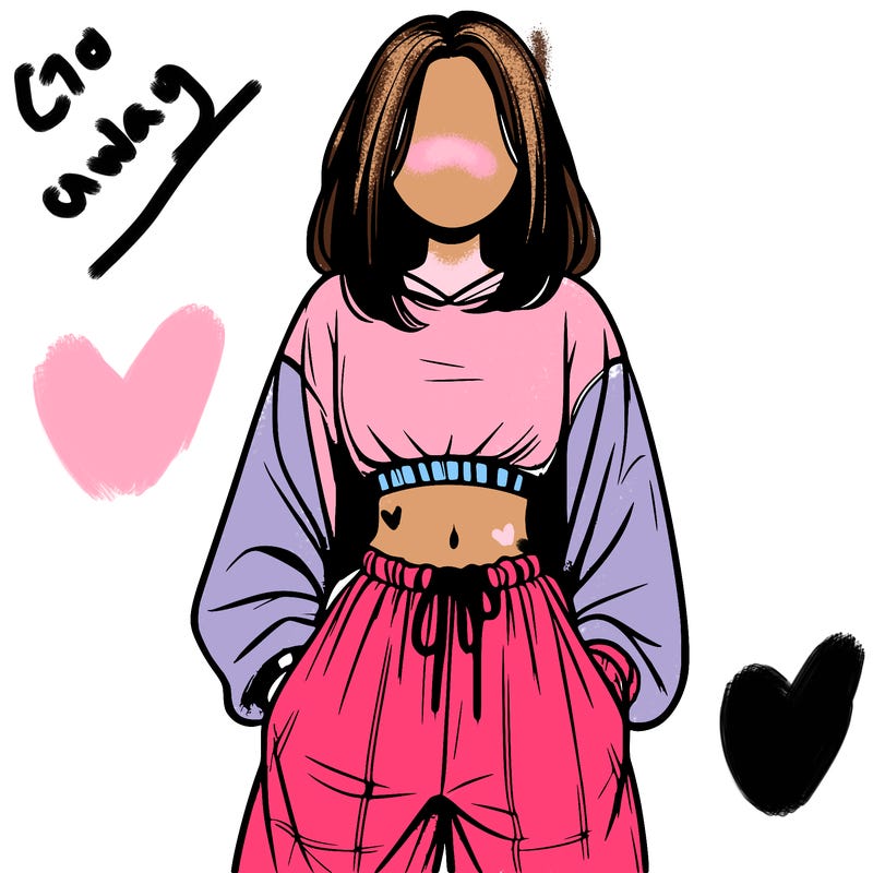 realistic girl faceless with baggy pants and a crop top