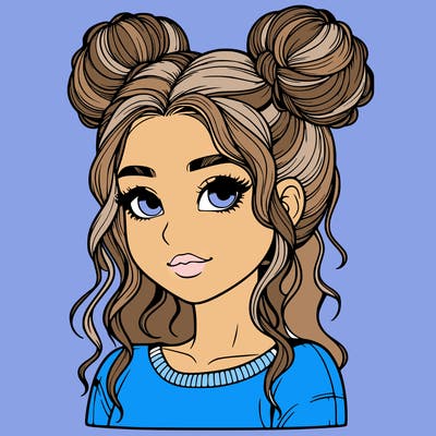 realistic girl with two buns in her hair