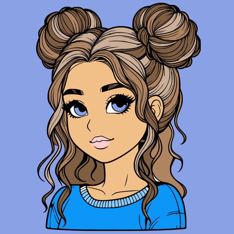 realistic girl with two buns in her hair