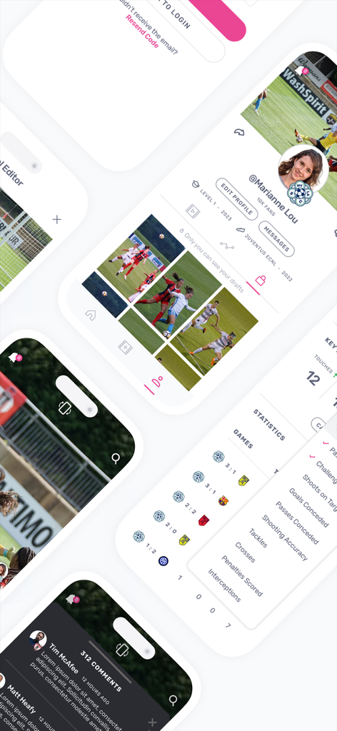 DarkHorse AI - DarkHorse AI app interface showing athlete profile, sports video highlights, and detailed game analytics.