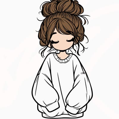 girl with baggy sweatshirt and messy bun