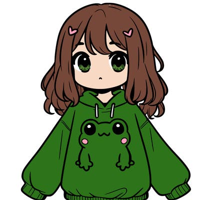 girl wearing frogging sweatshirt