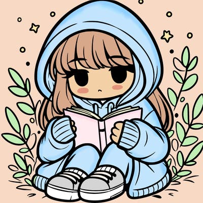 girl in oversized hoodie reading a book
