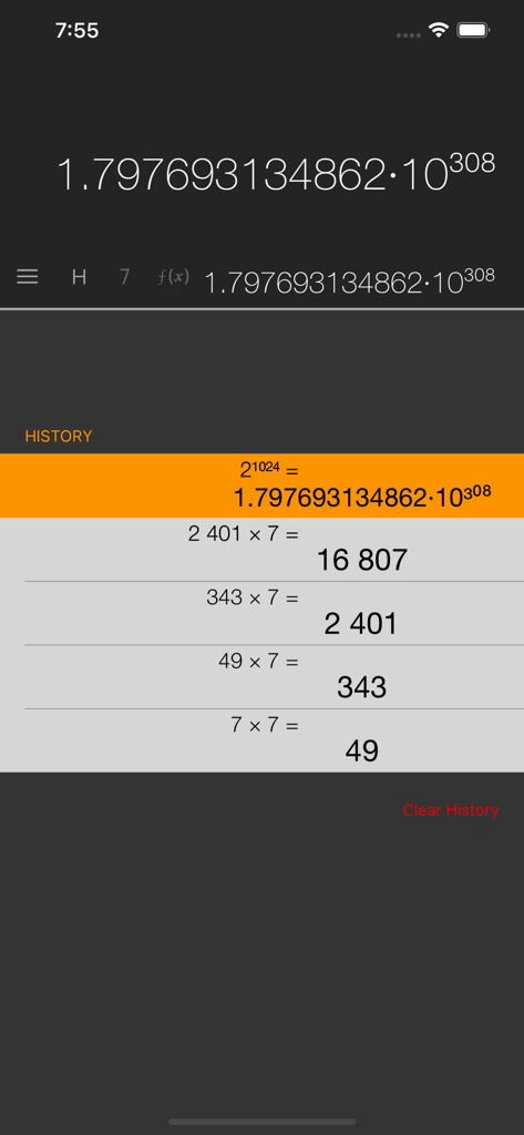 Calcy - Calculator App - History log of previous calculations and results in the Calcy app