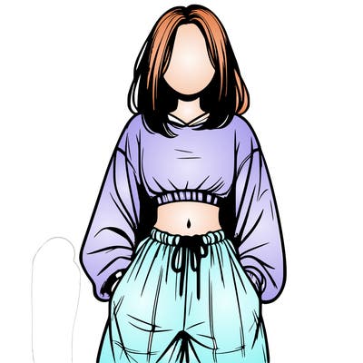 realistic girl faceless with baggy pants and a crop top