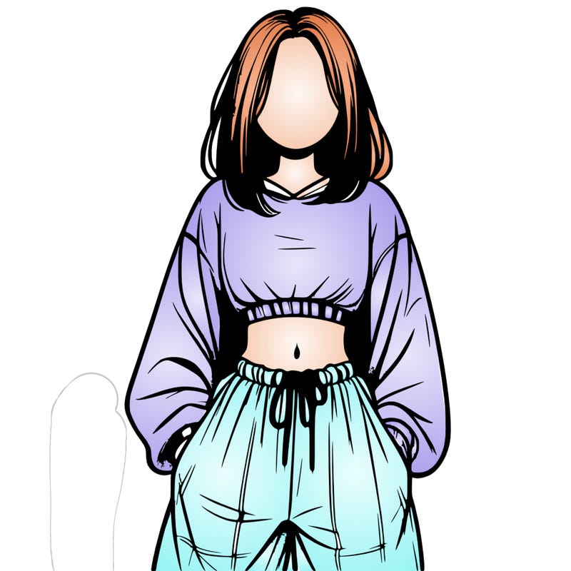 realistic girl faceless with baggy pants and a crop top