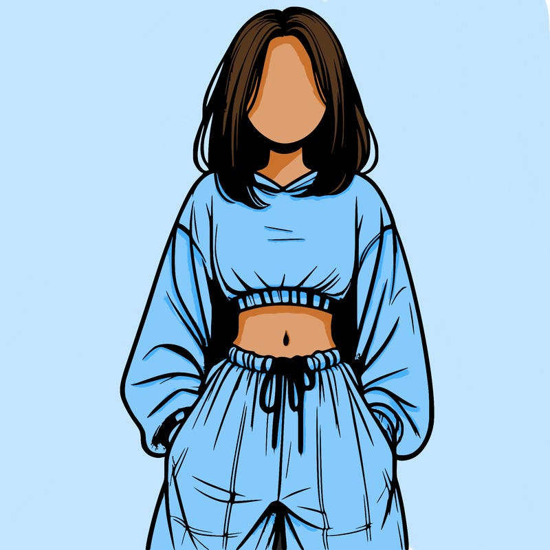 realistic girl faceless with baggy pants and a crop top