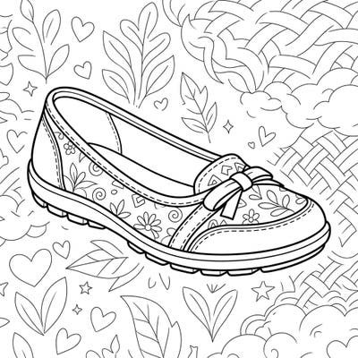 Spark your child's imagination with this charming flat shoe coloring page, designed especially for kids. It features a delightful shoe adorned with beautiful floral and swirl patterns, ready for a burst of vibrant color.