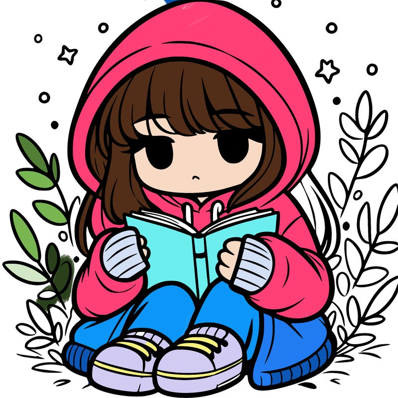 girl in oversized hoodie reading a book