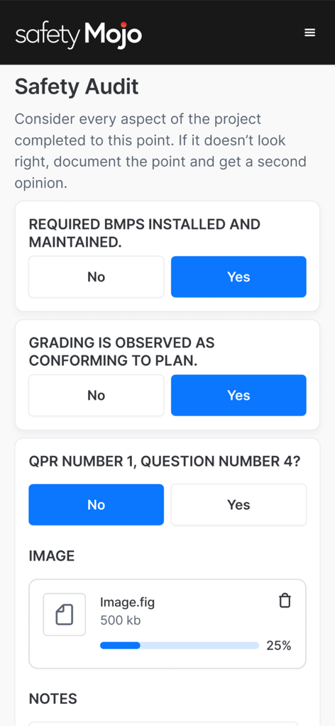 Safety Mojo AI safety audit digital form interface