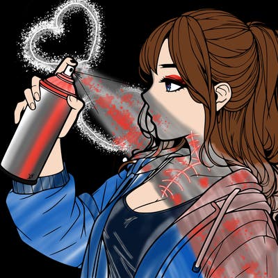 a realistic girl spray, painting