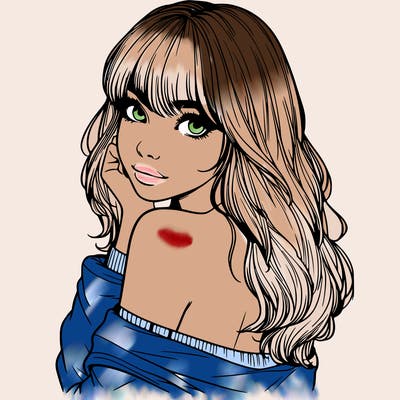 realistic girl with bangs looking over her shoulder