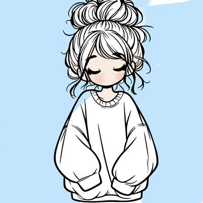girl with baggy sweatshirt and messy bun