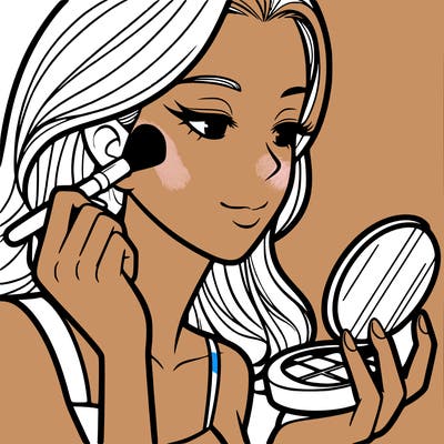 little girl putting on makeup