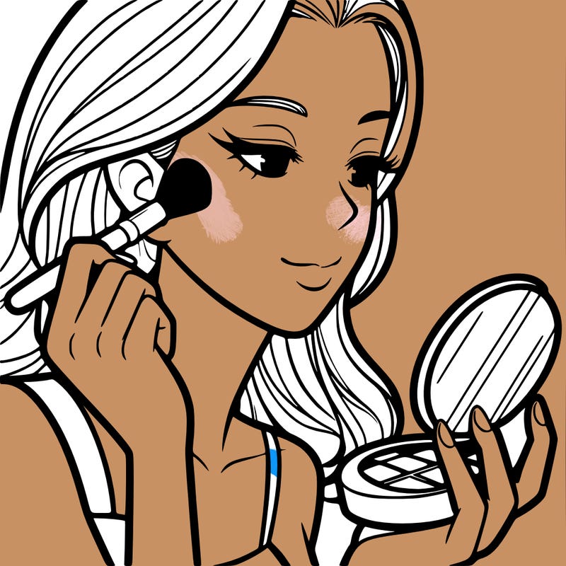 little girl putting on makeup