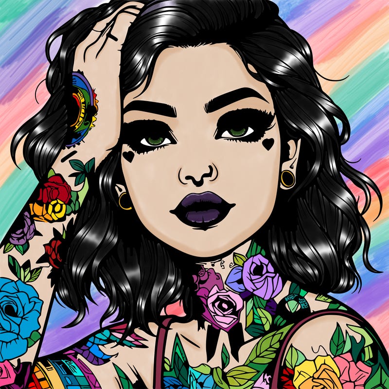 realistic girl with tattoos all over