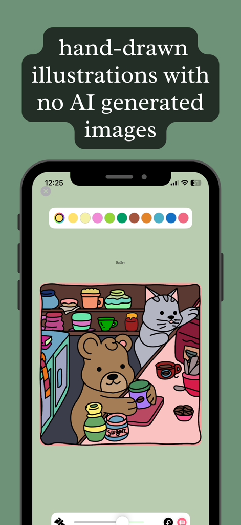 cozy cottage coloring - Hand-drawn coloring illustration of a cute bear and cat in a kitchen
