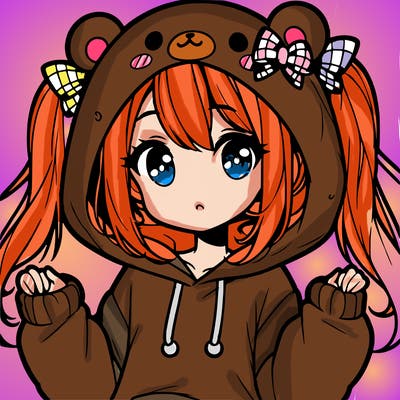 cute anime girl with ponytails and a cute bear hoodie