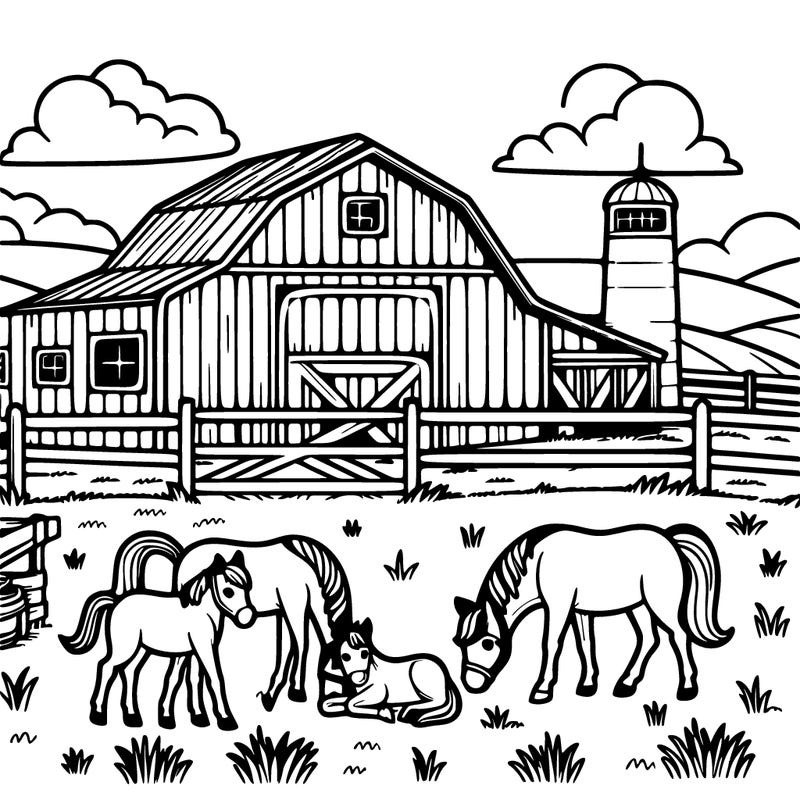 farm with horses in the pasture