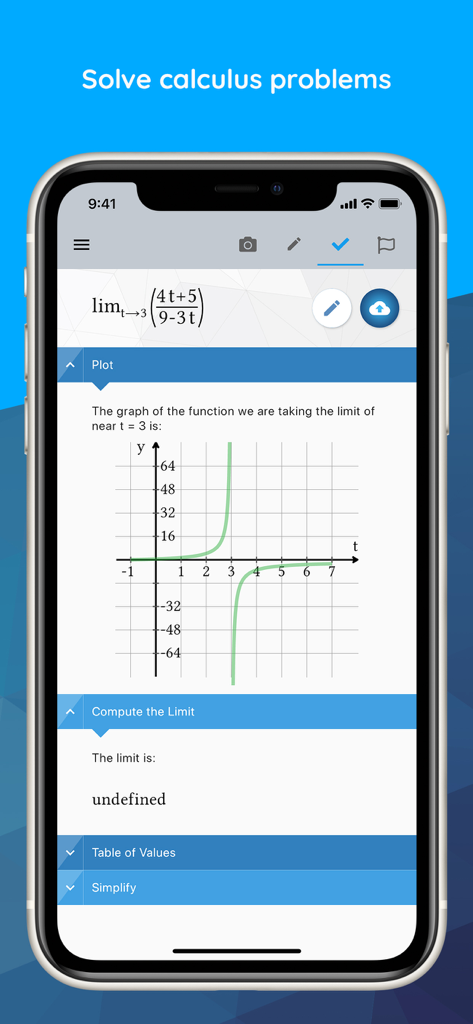Maple Calculator: Math Solver - Maple Calculator app solving a calculus limit problem with a graph visualization.