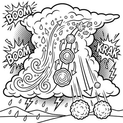 Dive into the fascinating science of hail formation with this striking Pop Art coloring page. Featuring bold comic-book elements, it transforms meteorology into a vibrant artistic adventure.
