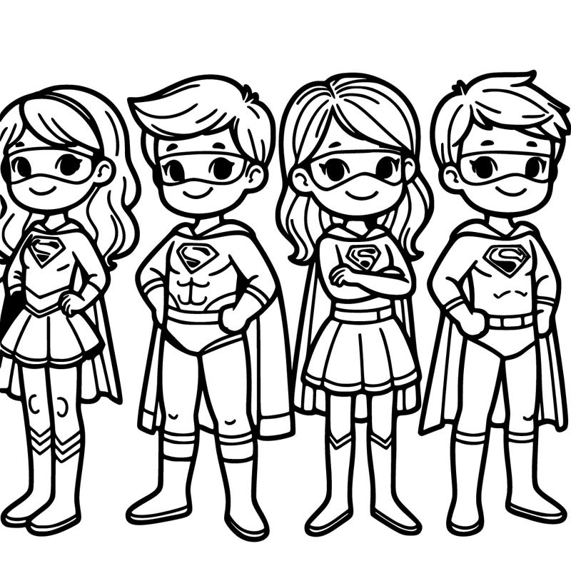 four superhero kids two of them are girls and two of them are boys