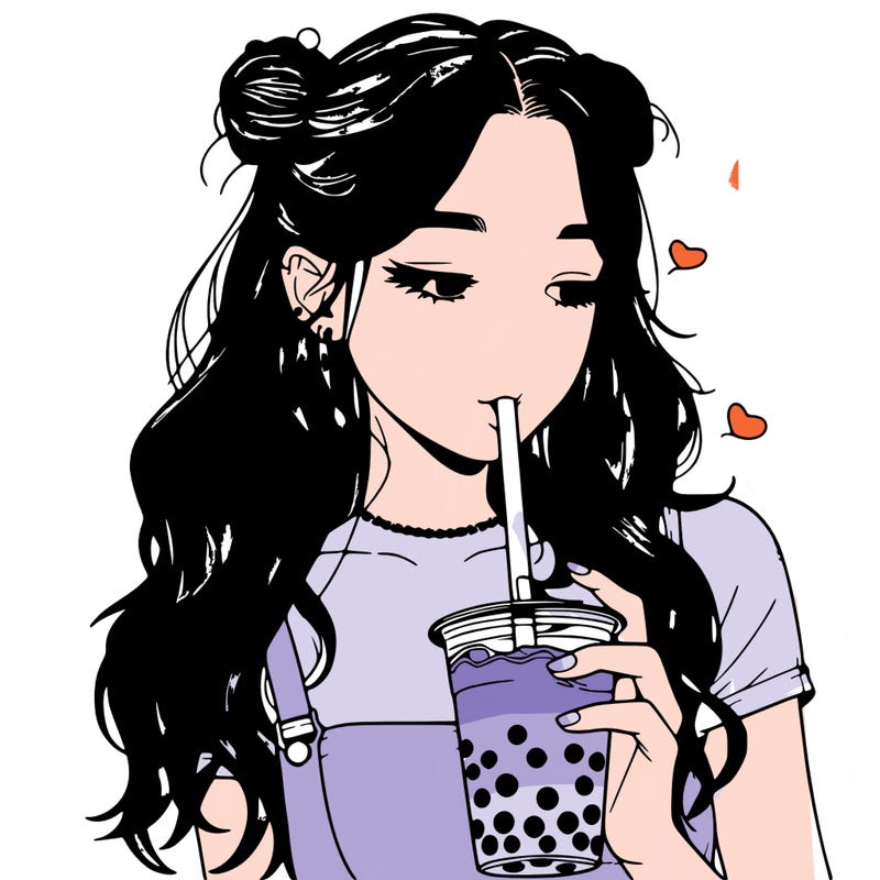 aesthetic realistic girl with boba