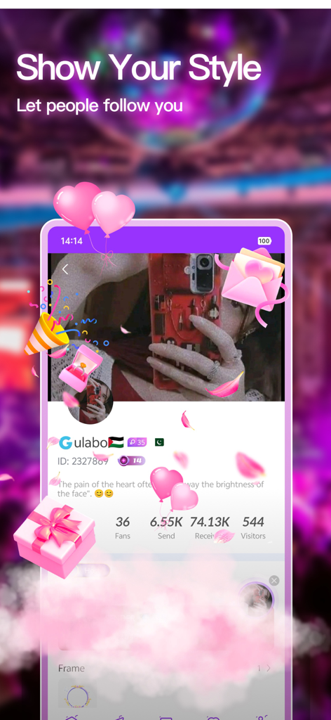 SeaU Chat - SeaU Chat user profile interface showing follower statistics and virtual gift icons