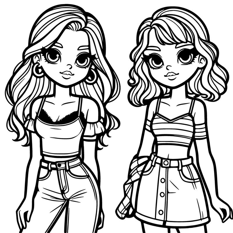 2 girls were just longhair a cropped up in jeans and the other with medium hair a tank top and a skirt