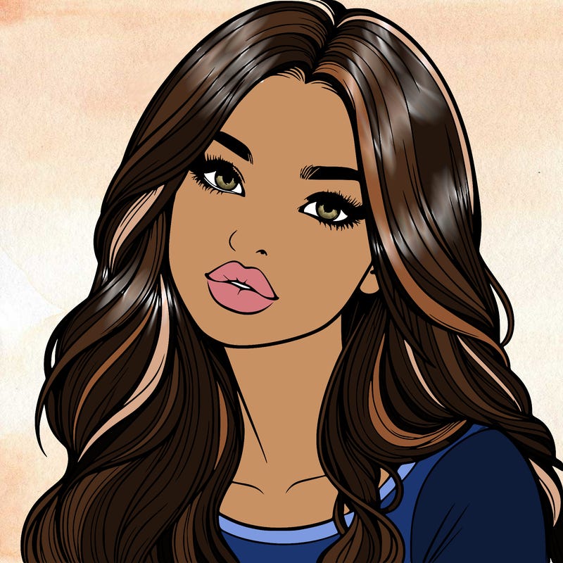 realistic girl with hair on her hair and lips