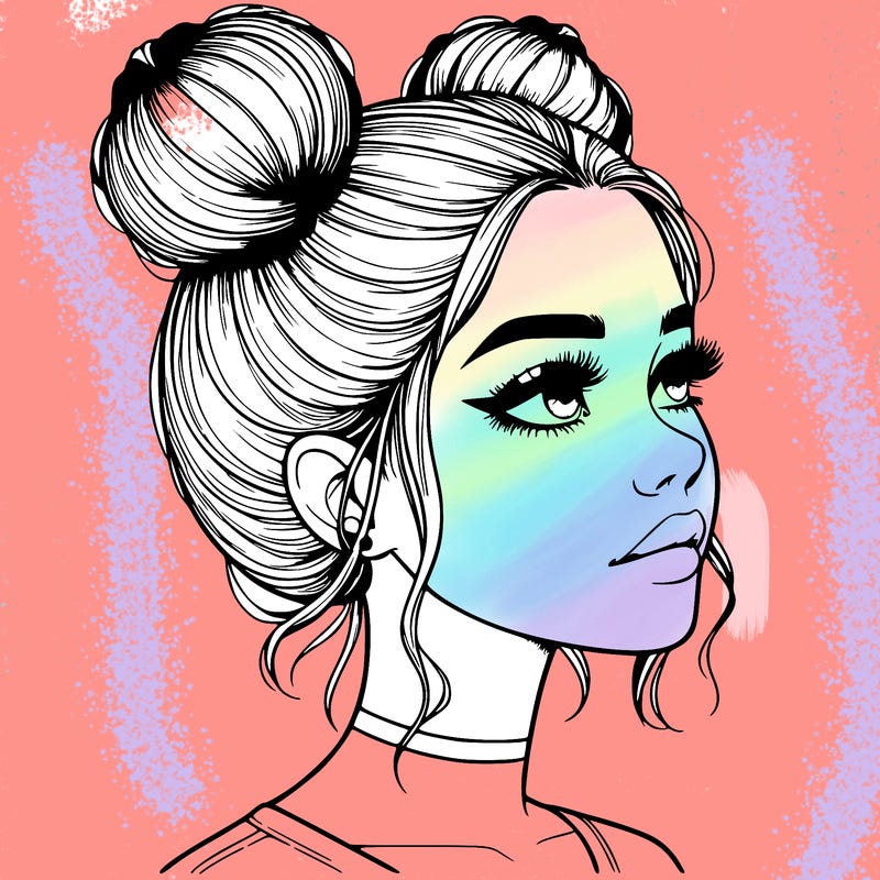 realistic girl with buns on the top of her head