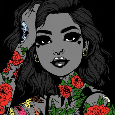 realistic girl with tattoos all over