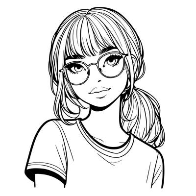 realistic girl with freckles and clear glasses