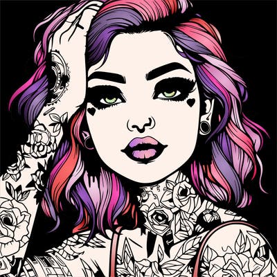 realistic girl with tattoos all over