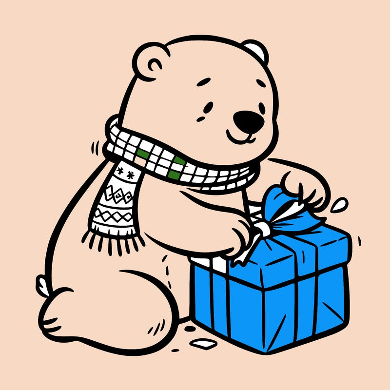 polar bear wrapping a present