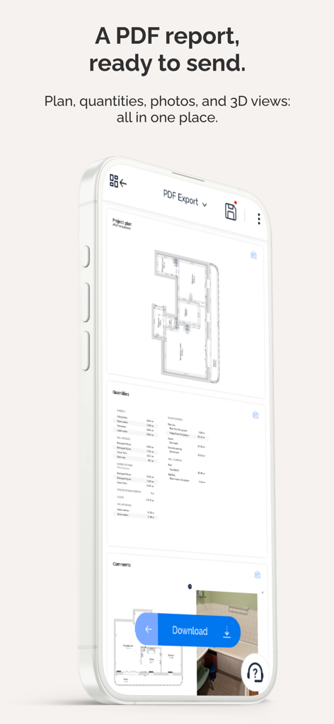 Visuary - The Smart Floor Plan - Visuary app PDF report with floor plan and quantities