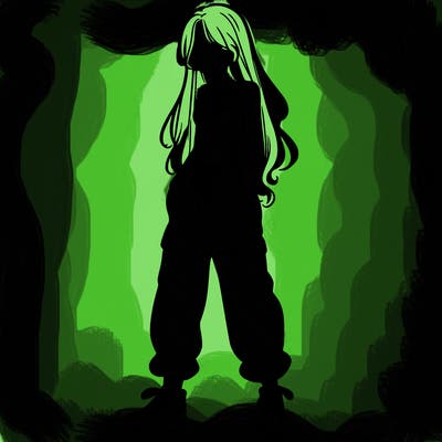 girl in baggy pants crop top and long hair