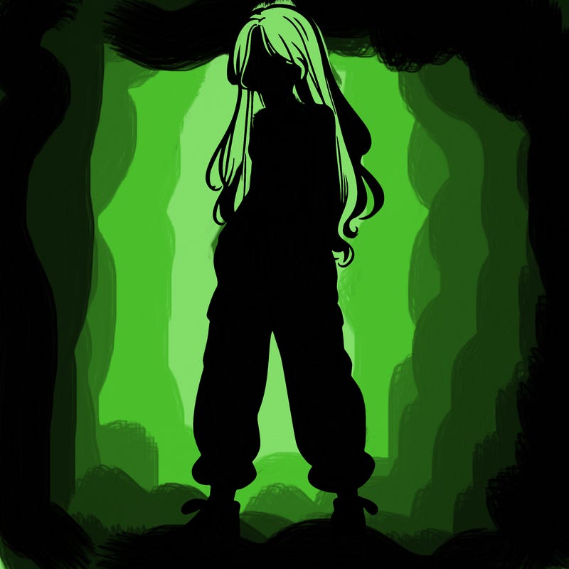 girl in baggy pants crop top and long hair