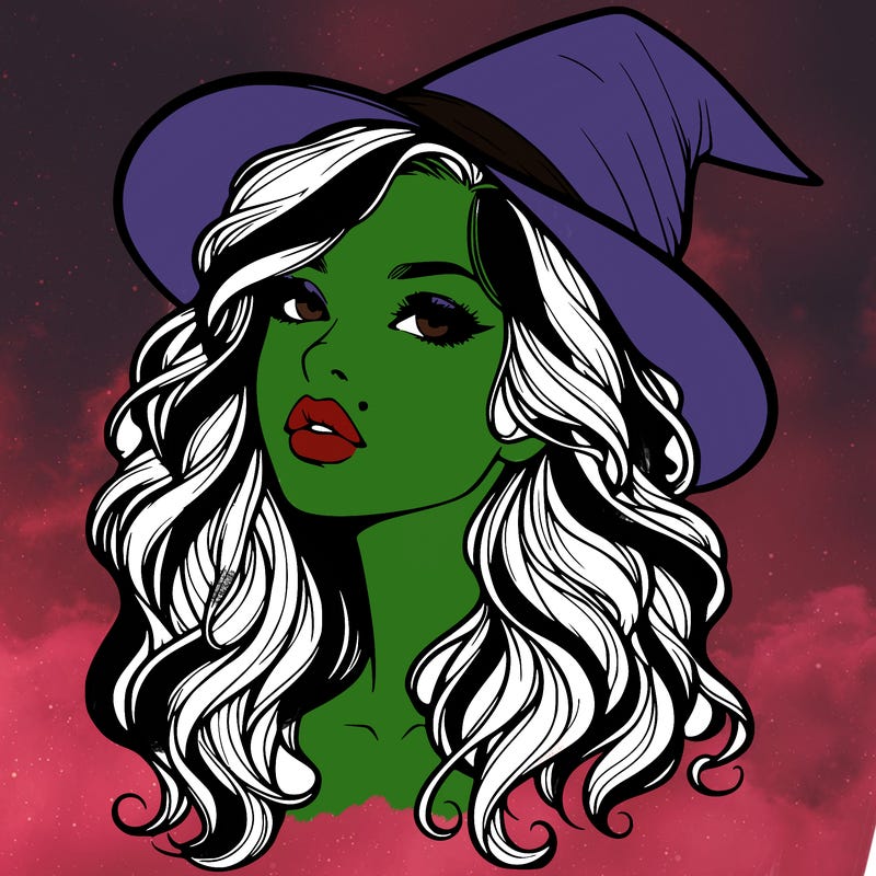 realistic witch girl with wavy hair and lips