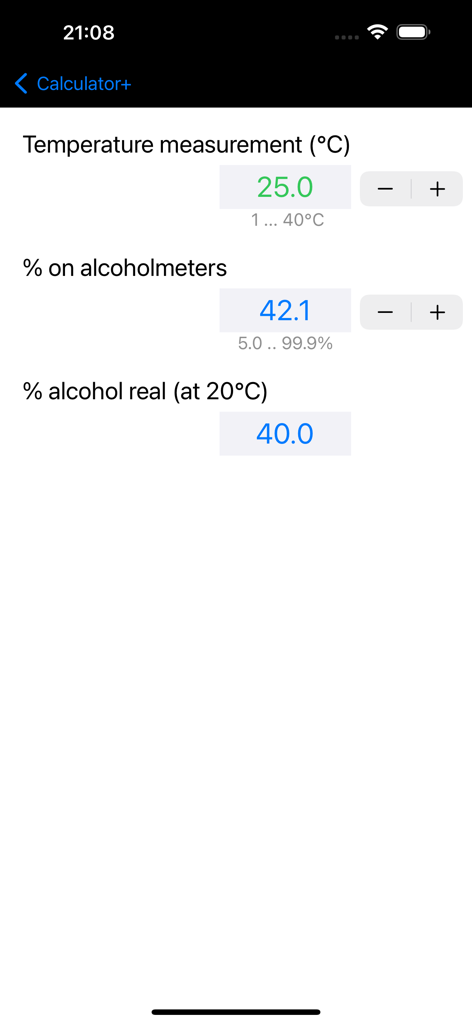 Oberfläche zur Alkohol-Temperaturkorrektur für die Messung des tatsächlichen Alkoholgehalts