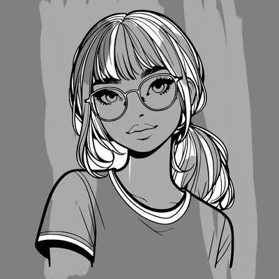 realistic girl with freckles and clear glasses