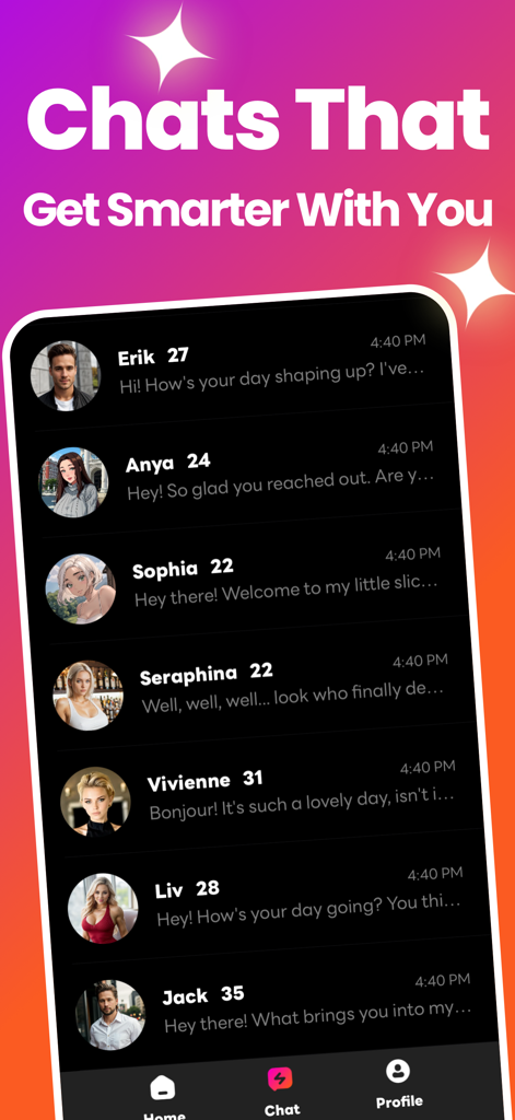 Janio AI - AI Roleplay Chat - Interface of Janio AI app showing a selection of diverse AI chat companions