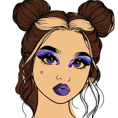 realistic girl with two buns on her hair and lips
