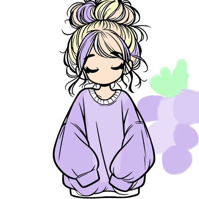 girl with baggy sweatshirt and messy bun