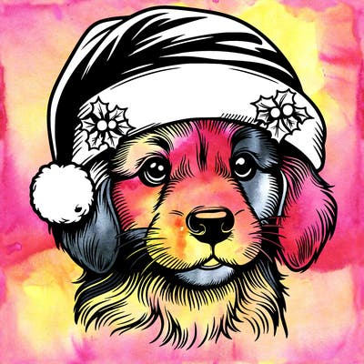realistic dog wearing a santa hat