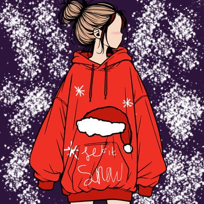 realistic girl with a oversized sweatshirt on and a bun