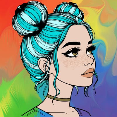 realistic girl with buns on the top of her head