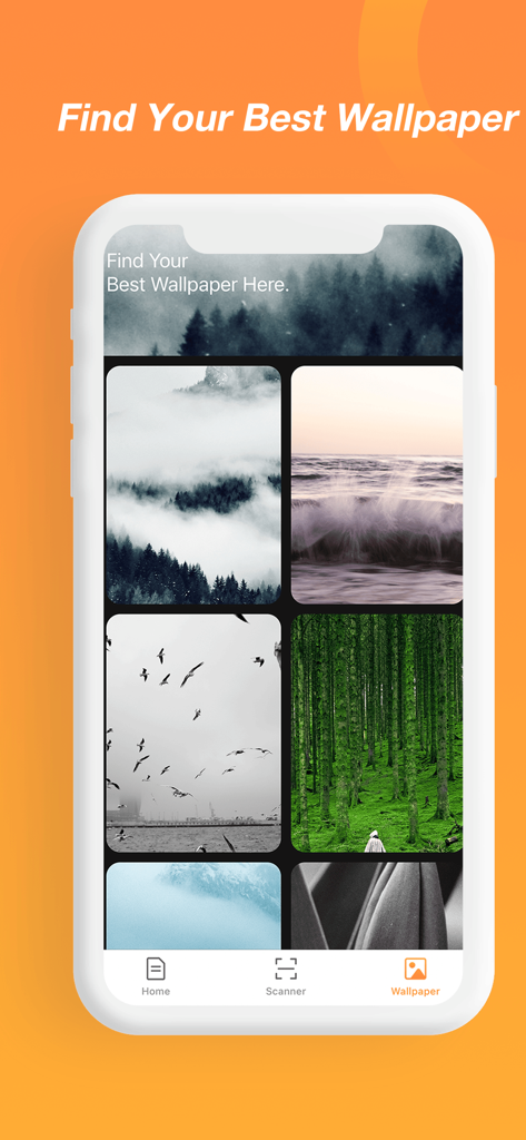 Nature wallpaper gallery interface in the Scaner-Secure and Proxy app