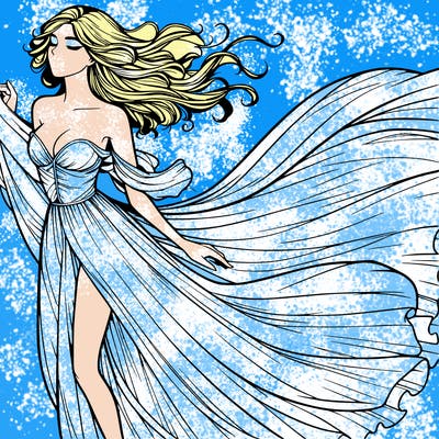 realistic woman in dress flowing the the wind